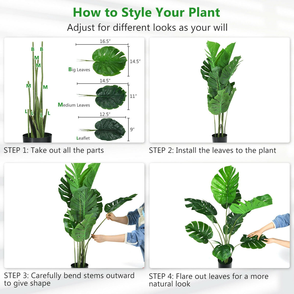 4 Feet Artificial Monstera Deliciosa Tree with 10 Leaves of Different Sizes view 6