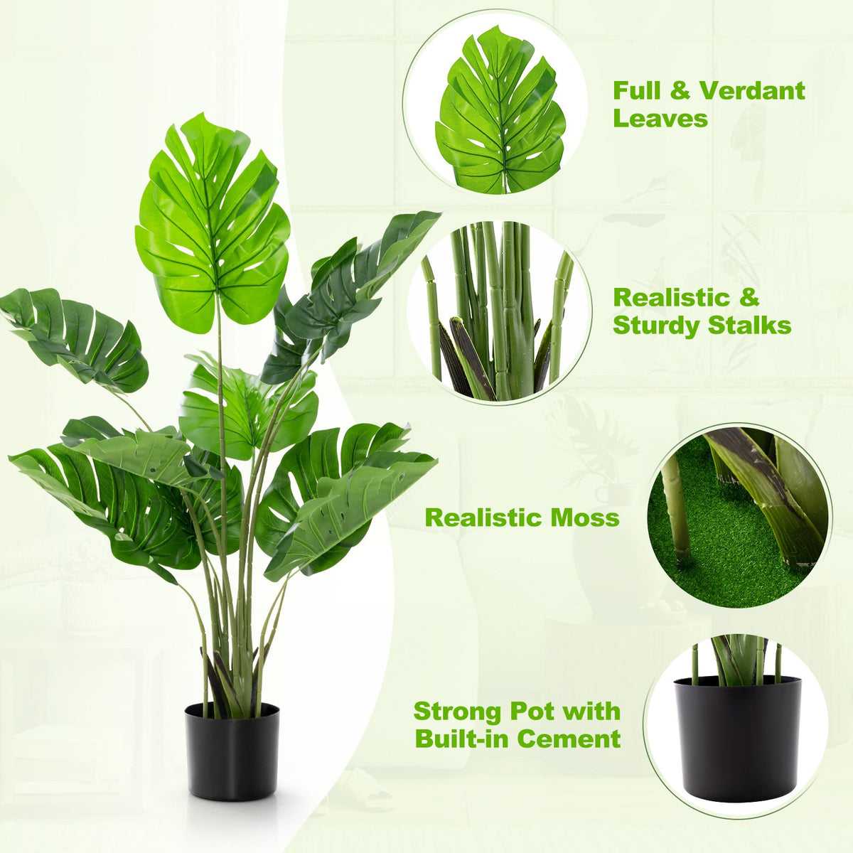 4 Feet Artificial Monstera Deliciosa Tree with 10 Leaves of Different Sizes view 7