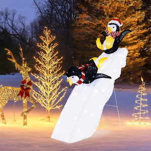 4 Feet Christmas Penguin Ice Skating Decor with Snowy Slide view 2