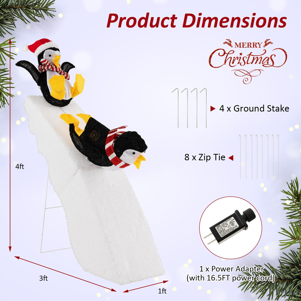 4 Feet Christmas Penguin Ice Skating Decor with Snowy Slide view 4