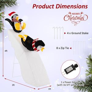 4 Feet Christmas Penguin Ice Skating Decor with Snowy Slide view 4
