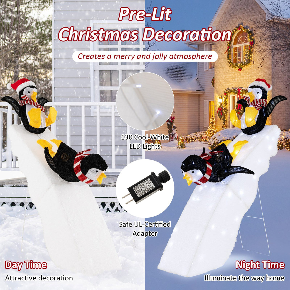 4 Feet Christmas Penguin Ice Skating Decor with Snowy Slide view 8