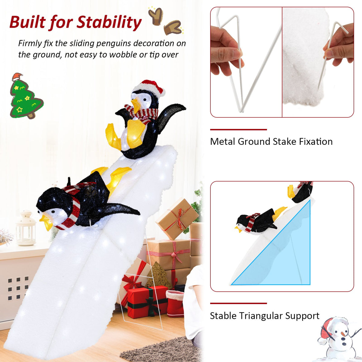 4 Feet Christmas Penguin Ice Skating Decor with Snowy Slide view 9