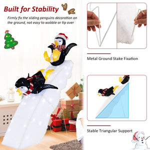 4 Feet Christmas Penguin Ice Skating Decor with Snowy Slide view 9