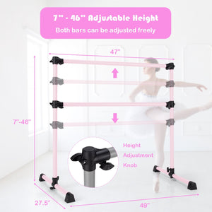 4 Feet Double Ballet Barre Bar with Adjustable Height-Pink view 5