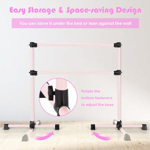 4 Feet Double Ballet Barre Bar with Adjustable Height-Pink view 8