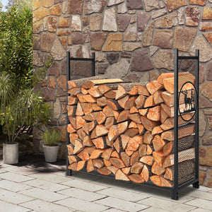 4 Feet Firewood Rack Stand with Mesh Sides view 3
