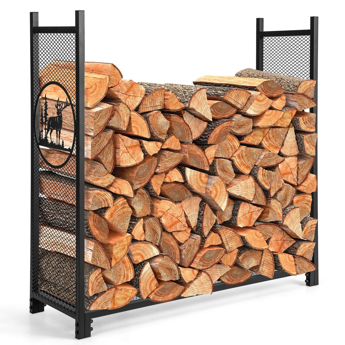 4 Feet Firewood Rack Stand with Mesh Sides view 4
