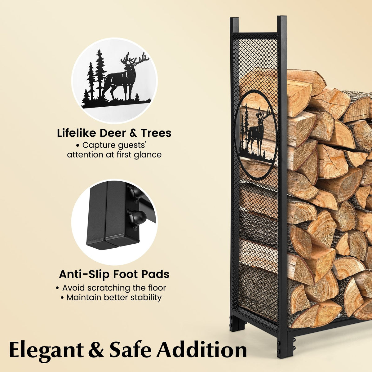 4 Feet Firewood Rack Stand with Mesh Sides view 9