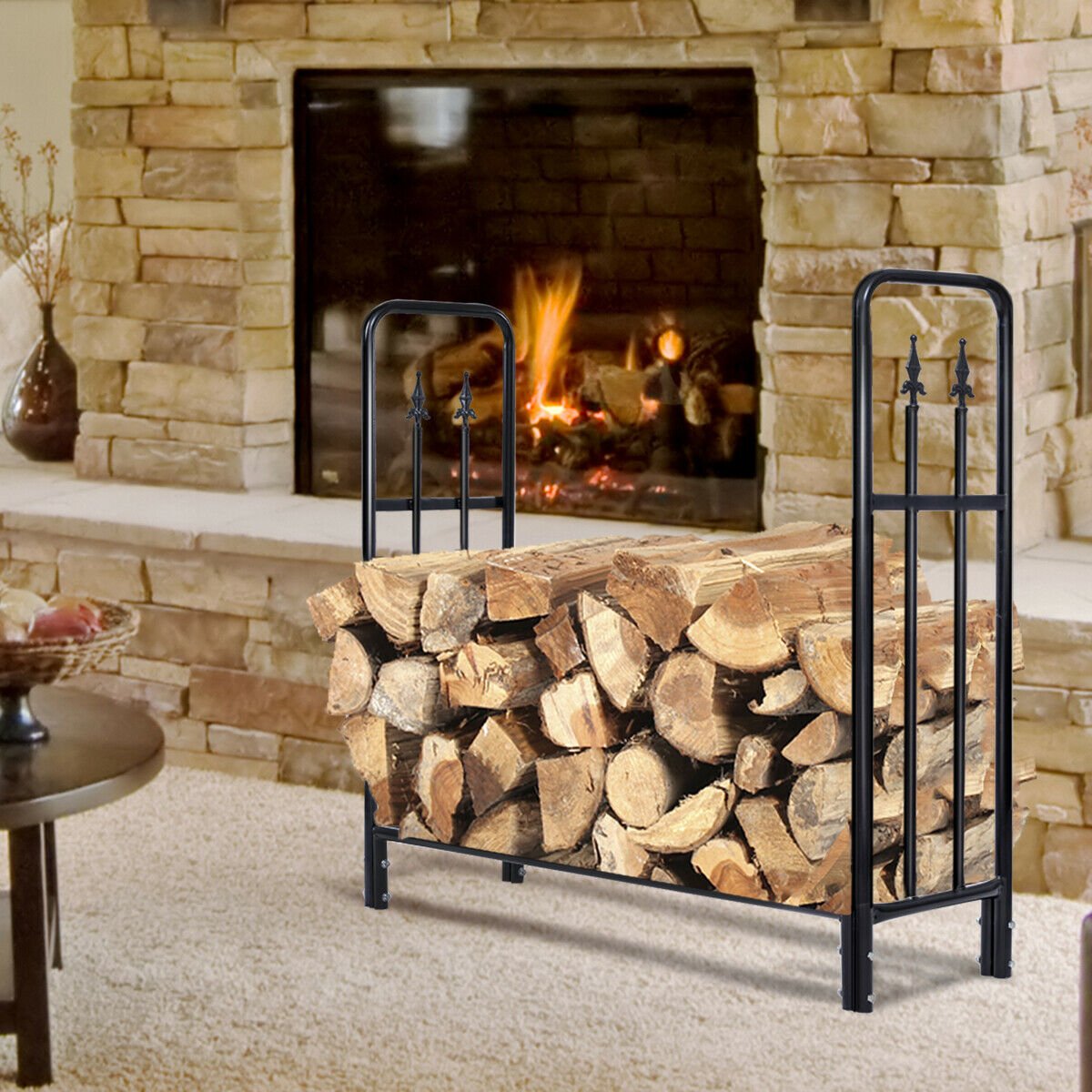 4 Feet Outdoor Heavy Duty Steel Firewood Wood Storage Rack view 2