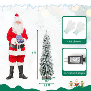 4 Feet Pre-Lit Artificial Christmas Tree Snow-Flocked Slim Pencil Xmas Decor view 5