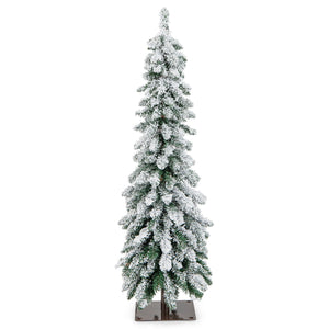 4 Feet Pre-Lit Artificial Christmas Tree Snow-Flocked Slim Pencil Xmas Decor view 7