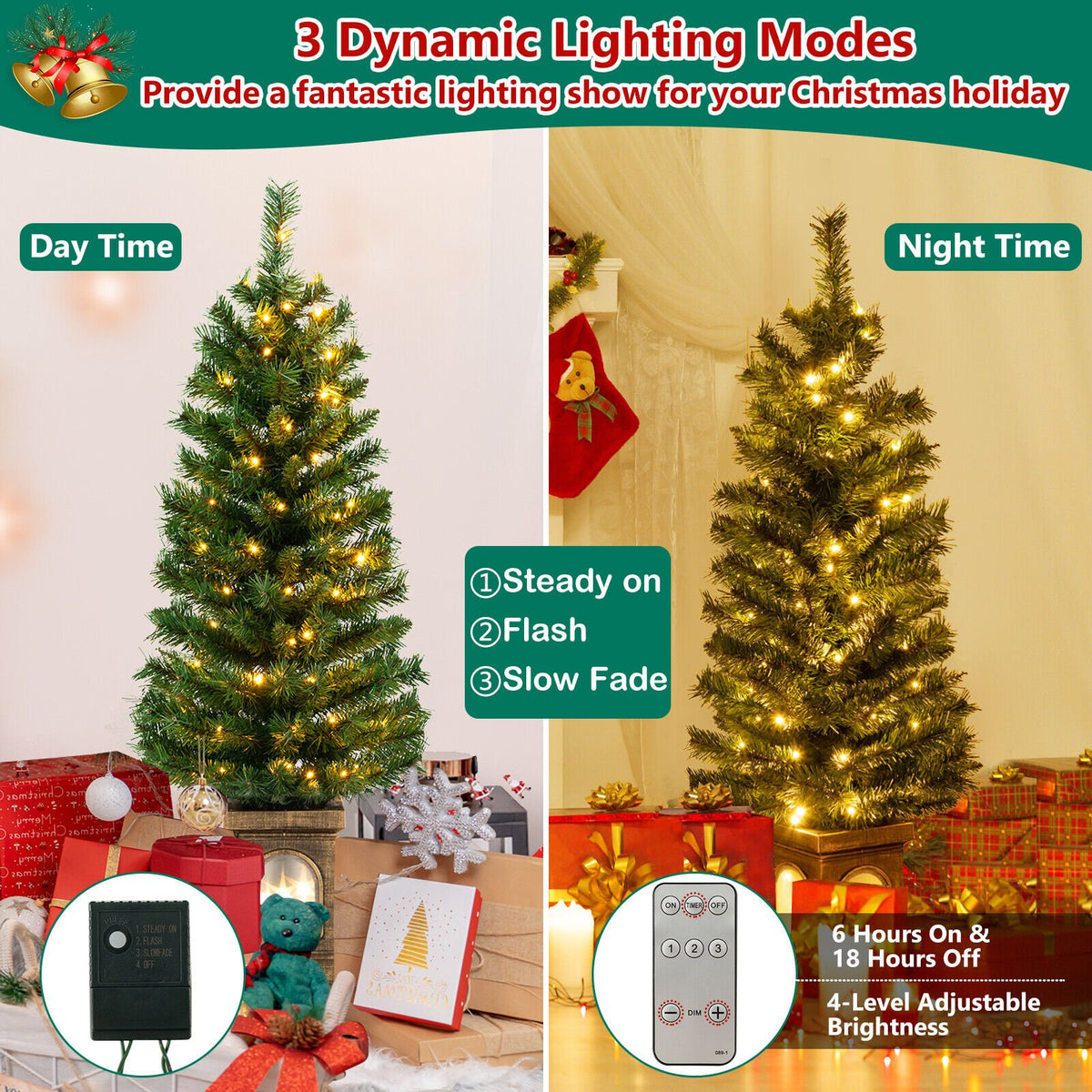4 Feet Pre-Lit Potted Christmas Tree view 7