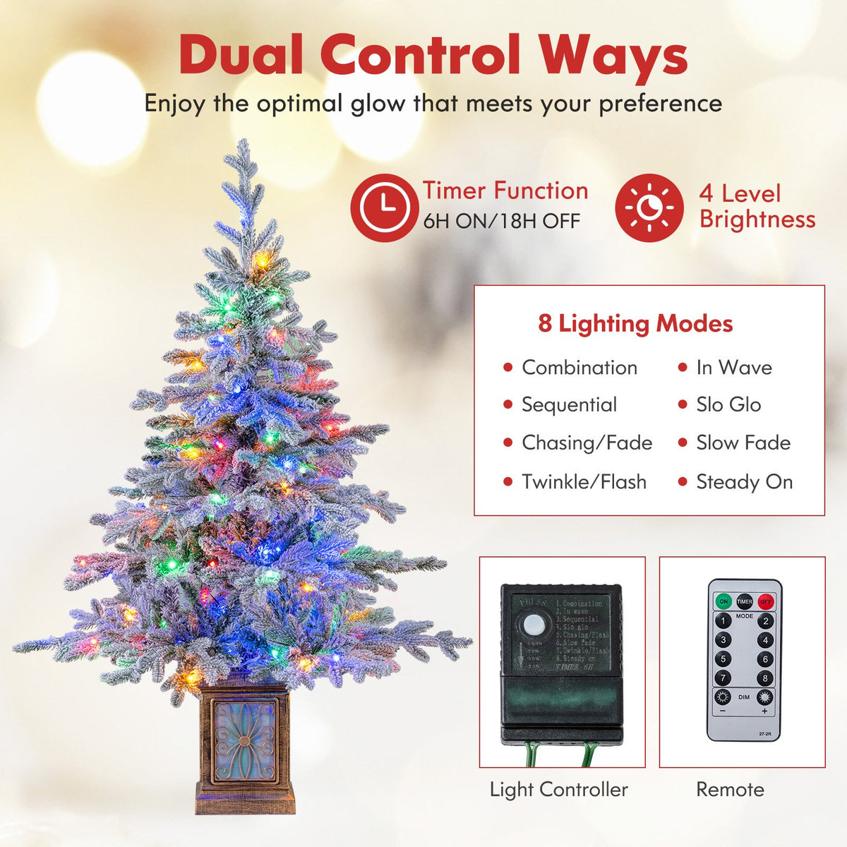 4 FT Artificial Christmas Tree Potted Xmas Tree with 180 Branch Tips Holiday Decoration Tree-Set of 1 view 9