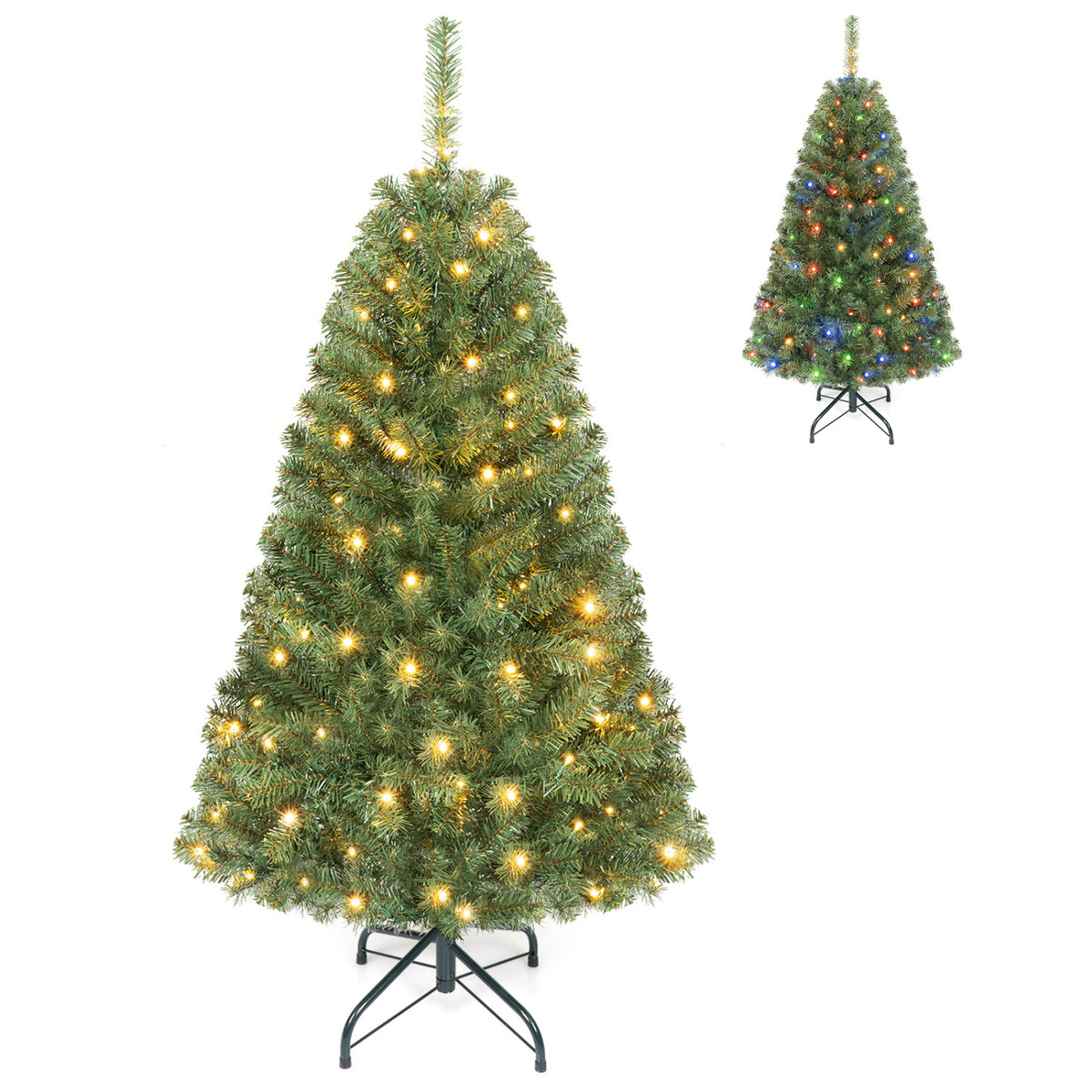4 FT Artificial Christmas Tree with 2 Lighting Colors and Folding Metal Stand