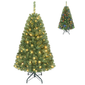 4 FT Artificial Christmas Tree with 2 Lighting Colors and Folding Metal Stand