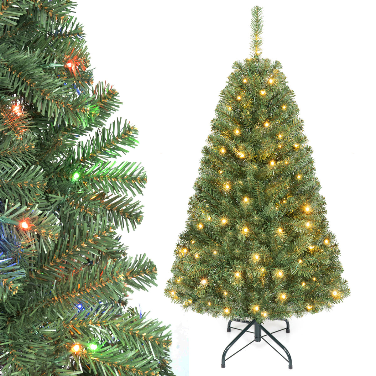 4 FT Artificial Christmas Tree with 2 Lighting Colors and Folding Metal Stand view 2