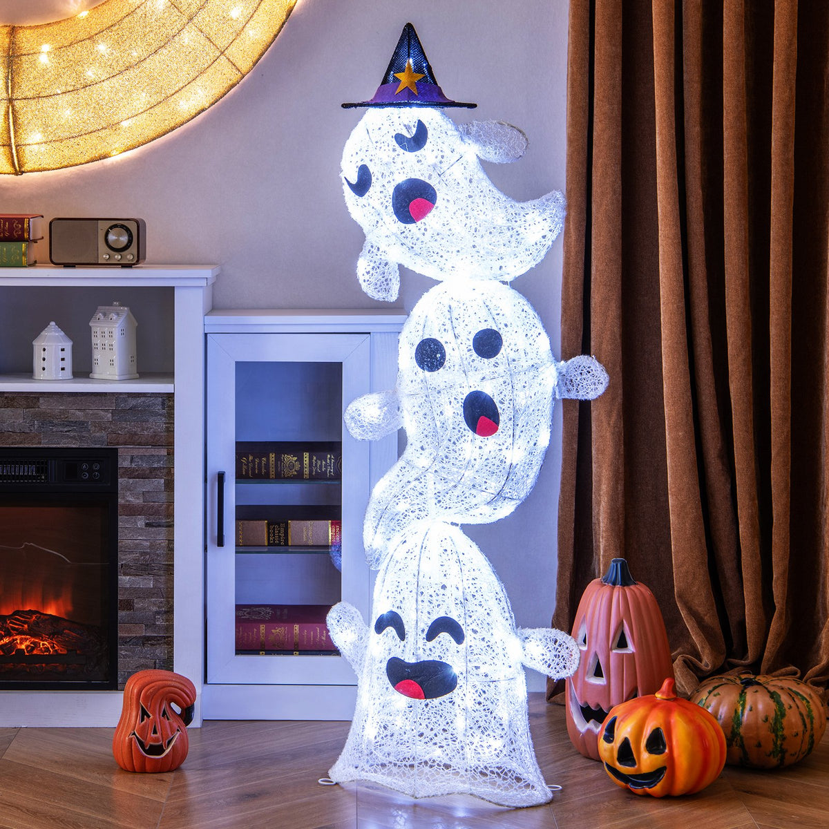 4 FT Lighted Standing Halloween Decoration Stacked Ghosts with 120 LED Lights view 2