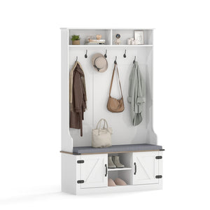 4-in-1 68.5 Inch Tall Coat Rack with Cushioned Bench and Shoe Storage-White view 4