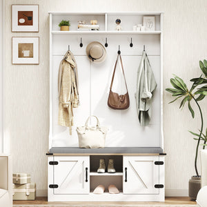 4-in-1 68.5 Inch Tall Coat Rack with Cushioned Bench and Shoe Storage-White view 6