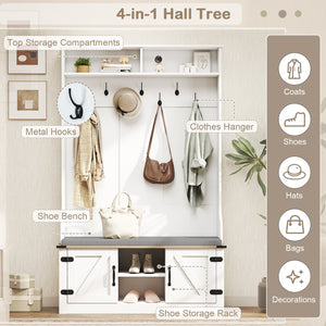 4-in-1 68.5 Inch Tall Coat Rack with Cushioned Bench and Shoe Storage-White view 8