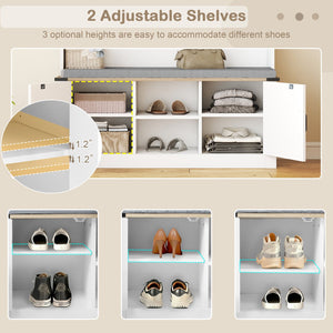 4-in-1 68.5 Inch Tall Coat Rack with Cushioned Bench and Shoe Storage-White view 9