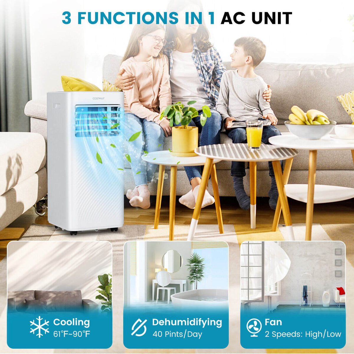 4-in-1 8000 BTU Air Conditioner with Cool Fan Dehumidifier and Sleep Mode-White view 6
