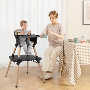 4-in-1 Baby Convertible Toddler Table Chair Set with PU Cushion-Brown view 2