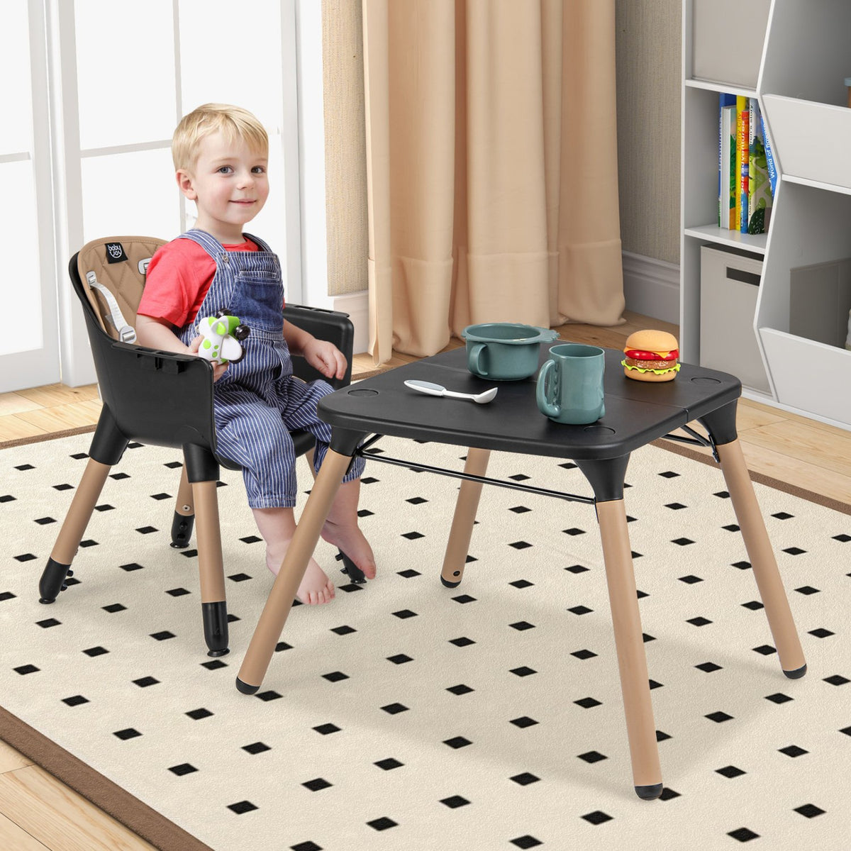 4-in-1 Baby Convertible Toddler Table Chair Set with PU Cushion-Brown view 3