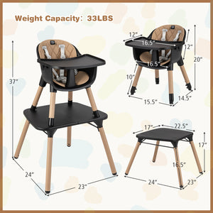 4-in-1 Baby Convertible Toddler Table Chair Set with PU Cushion-Brown view 4