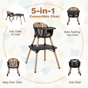 4-in-1 Baby Convertible Toddler Table Chair Set with PU Cushion-Brown view 5
