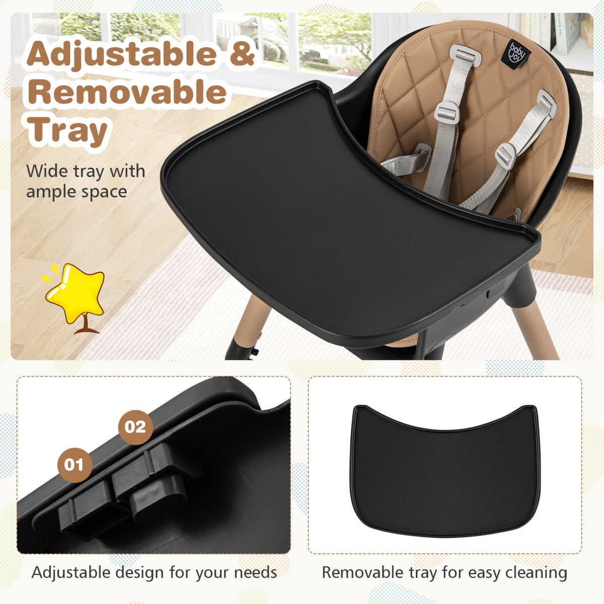 4-in-1 Baby Convertible Toddler Table Chair Set with PU Cushion-Brown view 6
