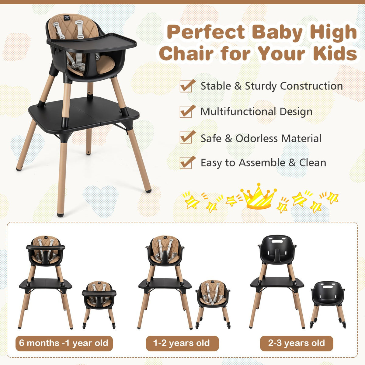 4-in-1 Baby Convertible Toddler Table Chair Set with PU Cushion-Brown view 8