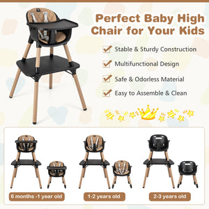4-in-1 Baby Convertible Toddler Table Chair Set with PU Cushion-Brown view 8