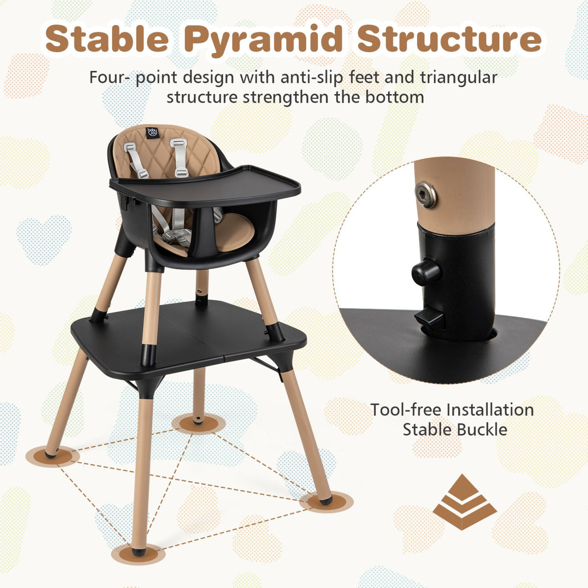 4-in-1 Baby Convertible Toddler Table Chair Set with PU Cushion-Brown view 9