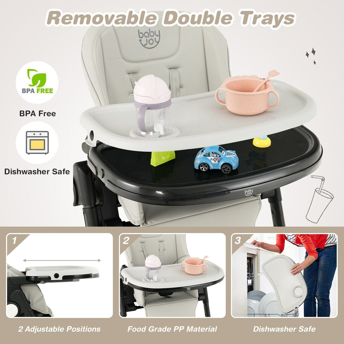 4-in-1 Baby High Chair with 6 Adjustable Heights-Gray view 5