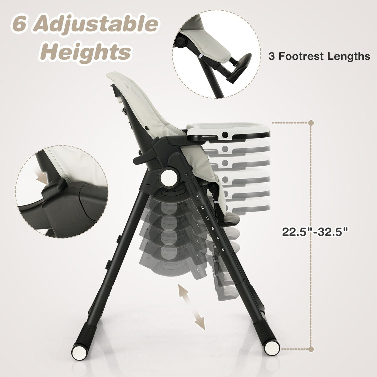 4-in-1 Baby High Chair with 6 Adjustable Heights-Gray view 8