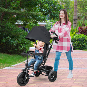 4-in-1 Baby Tricycle Toddler Trike with Reversible Seat and 5-Point Safety Harness-Black view 2