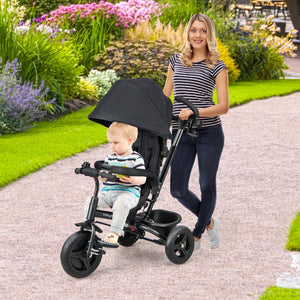 4-in-1 Baby Tricycle Toddler Trike with Reversible Seat and 5-Point Safety Harness-Black view 3
