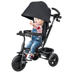 4-in-1 Baby Tricycle Toddler Trike with Reversible Seat and 5-Point Safety Harness-Black view 4