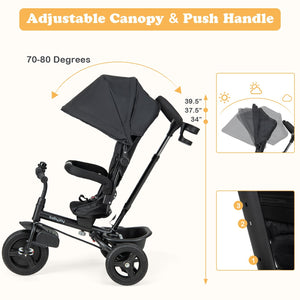 4-in-1 Baby Tricycle Toddler Trike with Reversible Seat and 5-Point Safety Harness-Black view 7