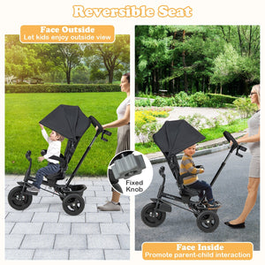 4-in-1 Baby Tricycle Toddler Trike with Reversible Seat and 5-Point Safety Harness-Black view 8