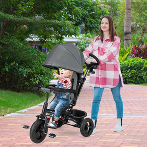 4-in-1 Baby Tricycle Toddler Trike with Reversible Seat and 5-Point Safety Harness-Gray view 2