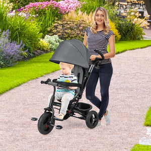 4-in-1 Baby Tricycle Toddler Trike with Reversible Seat and 5-Point Safety Harness-Gray view 3