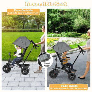 4-in-1 Baby Tricycle Toddler Trike with Reversible Seat and 5-Point Safety Harness-Gray view 8