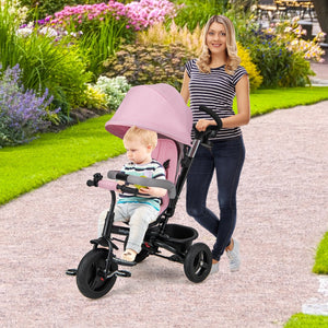 4-in-1 Baby Tricycle Toddler Trike with Reversible Seat and 5-Point Safety Harness-Pink view 3