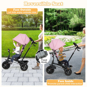 4-in-1 Baby Tricycle Toddler Trike with Reversible Seat and 5-Point Safety Harness-Pink view 8
