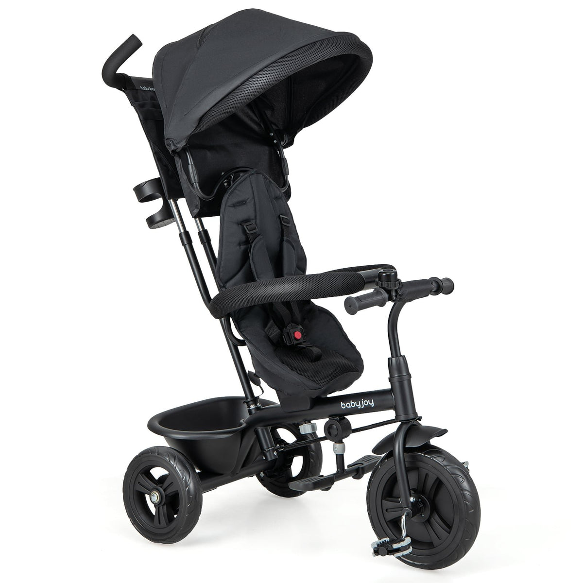 4-in-1 Baby Trike Kids Tricycle with Removable Canopy and Adjustable Push Handle-Grey