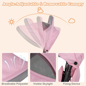 4-in-1 Baby Trike Kids Tricycle with Removable Canopy and Adjustable Push Handle-Pink view 6