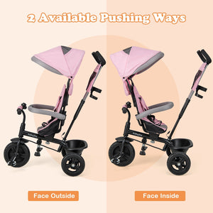 4-in-1 Baby Trike Kids Tricycle with Removable Canopy and Adjustable Push Handle-Pink view 7